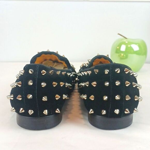 RESSO ROTH men's black suede gold studs and metal toe / chain loafers size 8 - Picture 6 of 10
